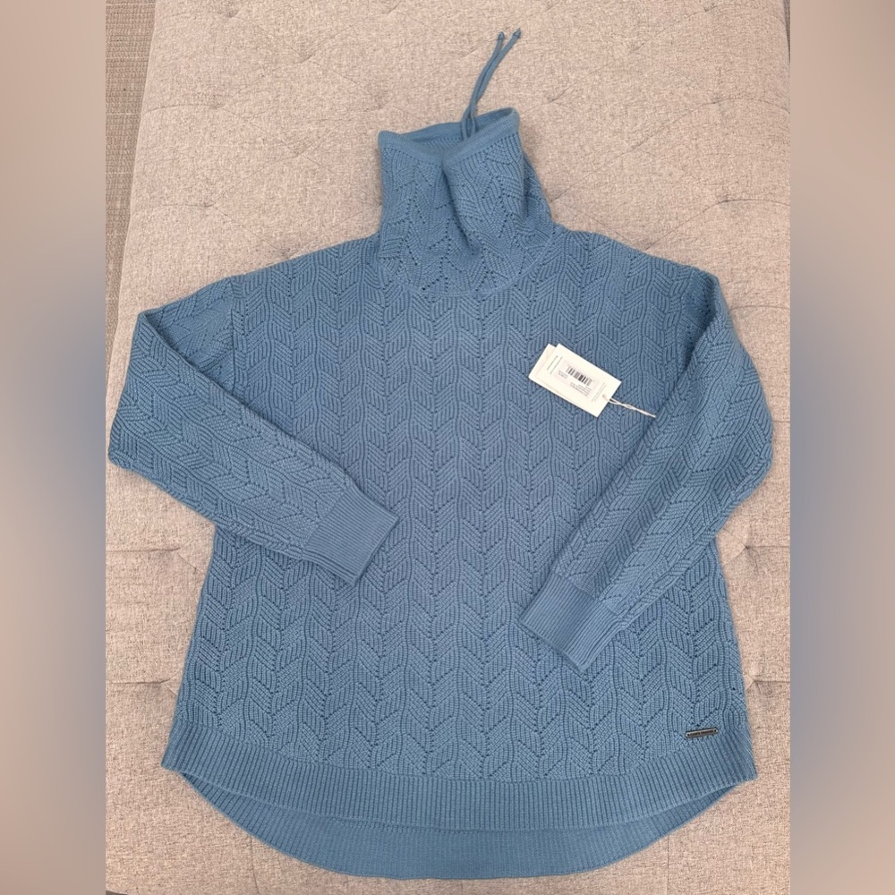NWT CARVE DESIGNS ROCKVALE ALLOVER KNIT TURTLENECK FUNNEL NECK BLUE SWEATER XL